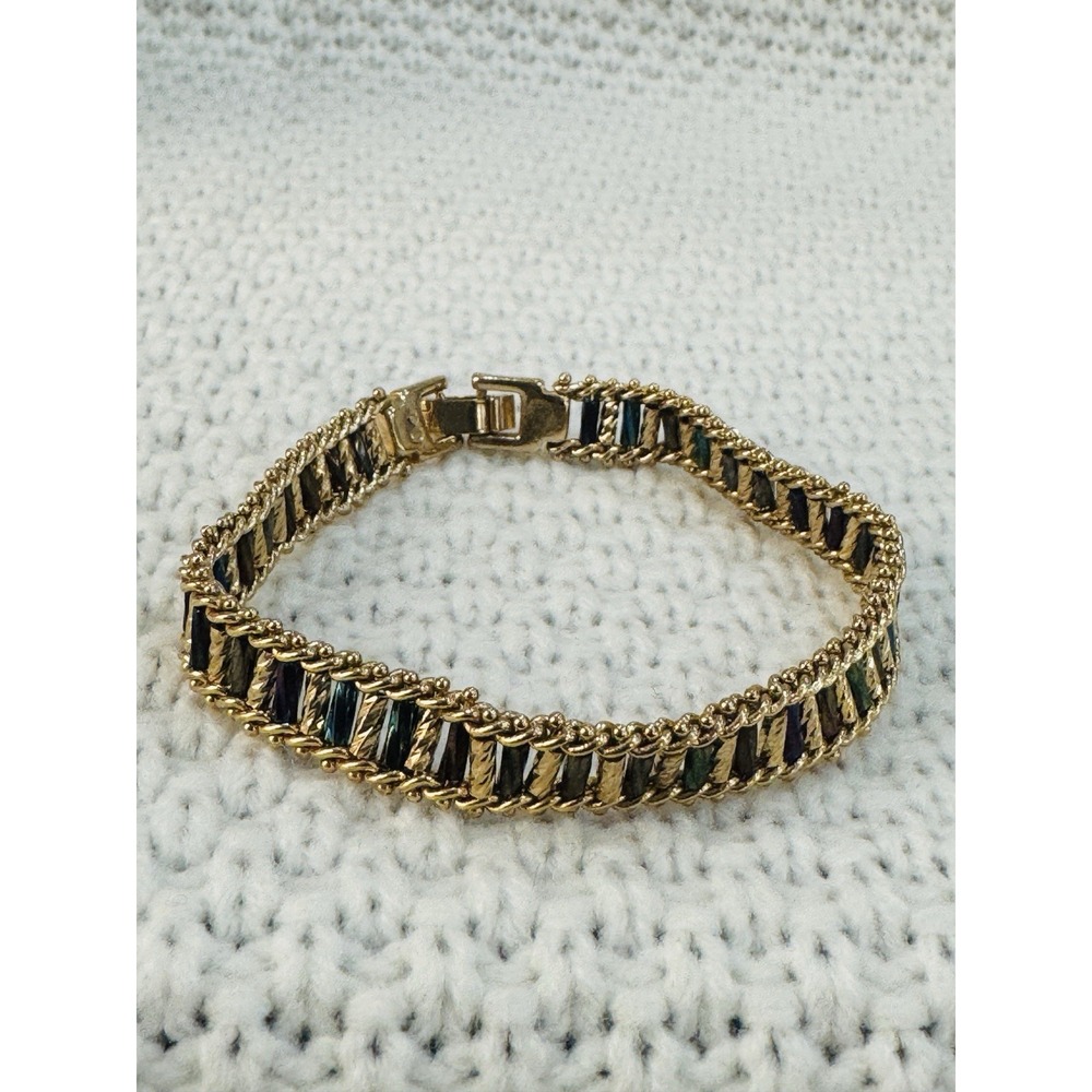 Premier Designs Calypso Bracelet Gold Tone Multicolor Rhinestone Retired 7"